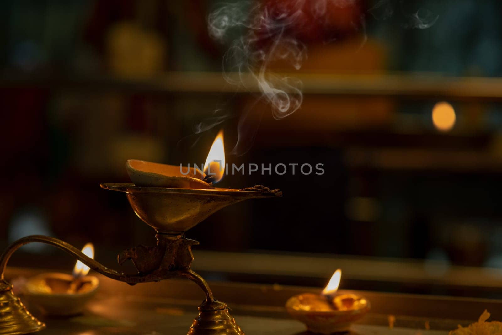 Diwali oil lamp in indian temple