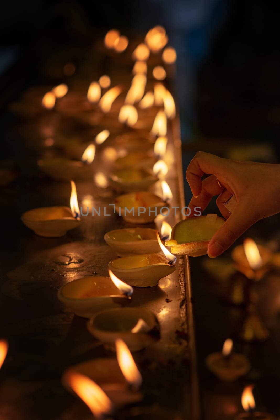Diwali oil lamp in indian temple