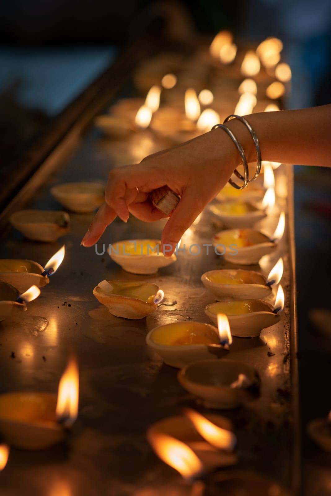 Diwali oil lamp in indian temple