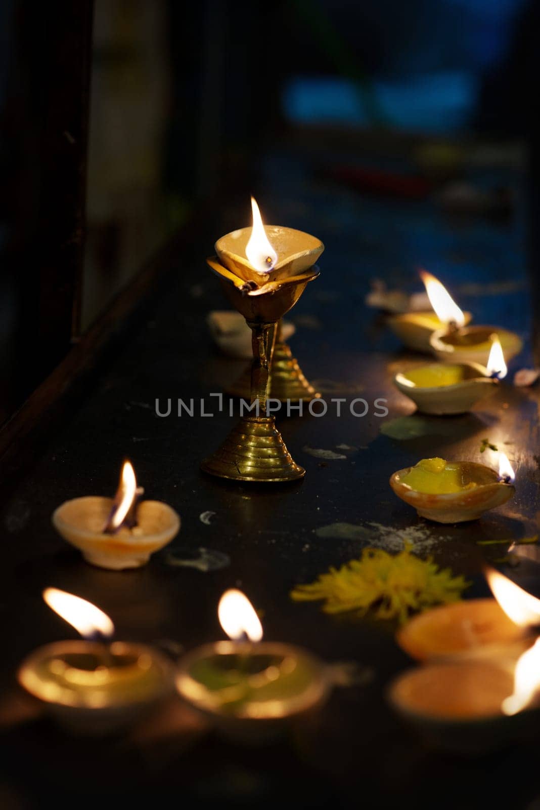 Diwali oil lamp in indian temple