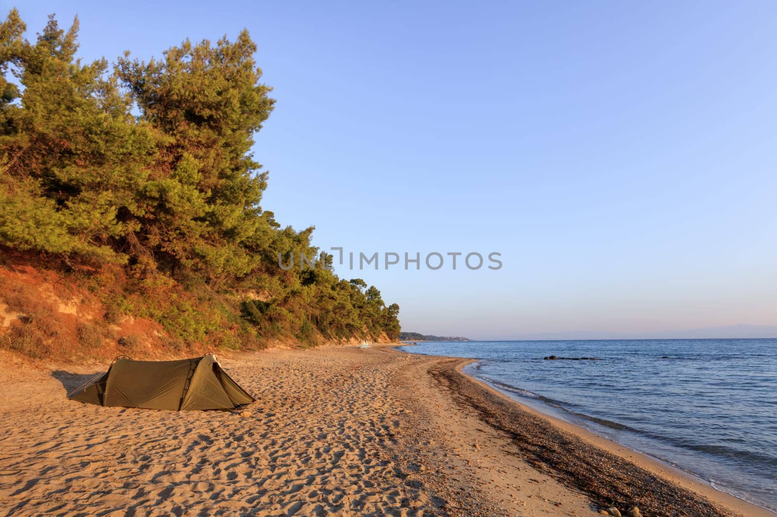 sunrise in Kriopigi beach. Kassandra of Halkidiki peninsula, Greece