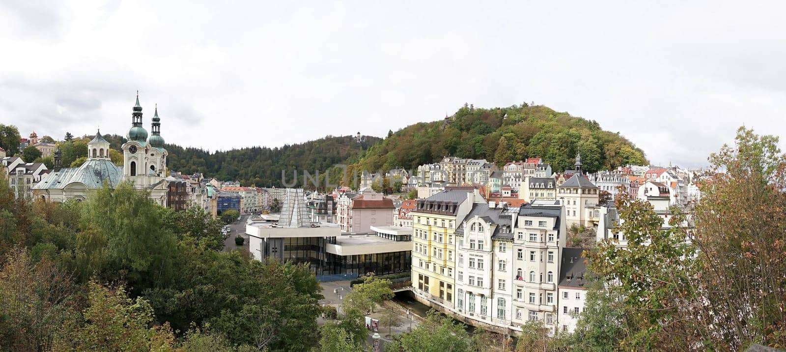 Panorama of the old town of Karlovy Vary in the Czech Republic