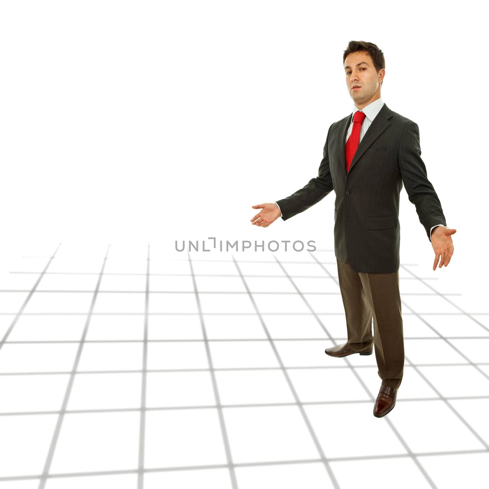 young business man full body waiting with open arms