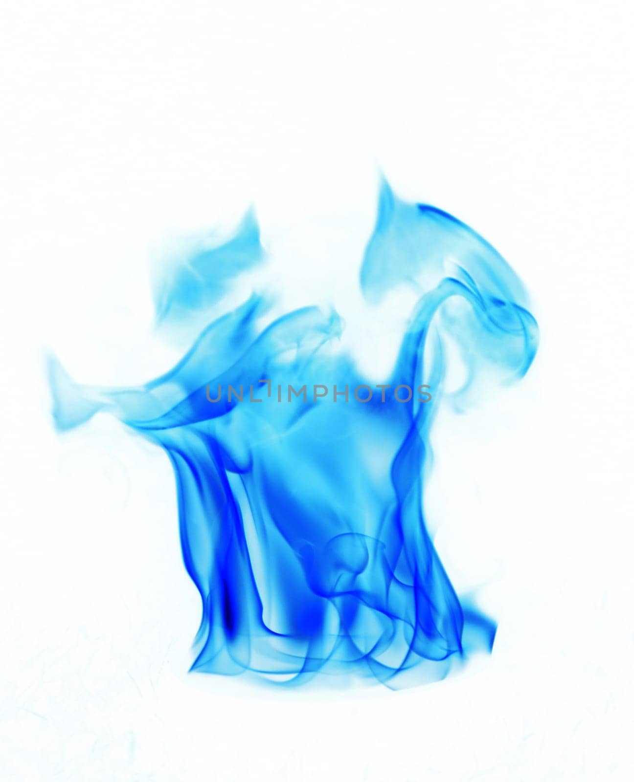blue fire flames on white background