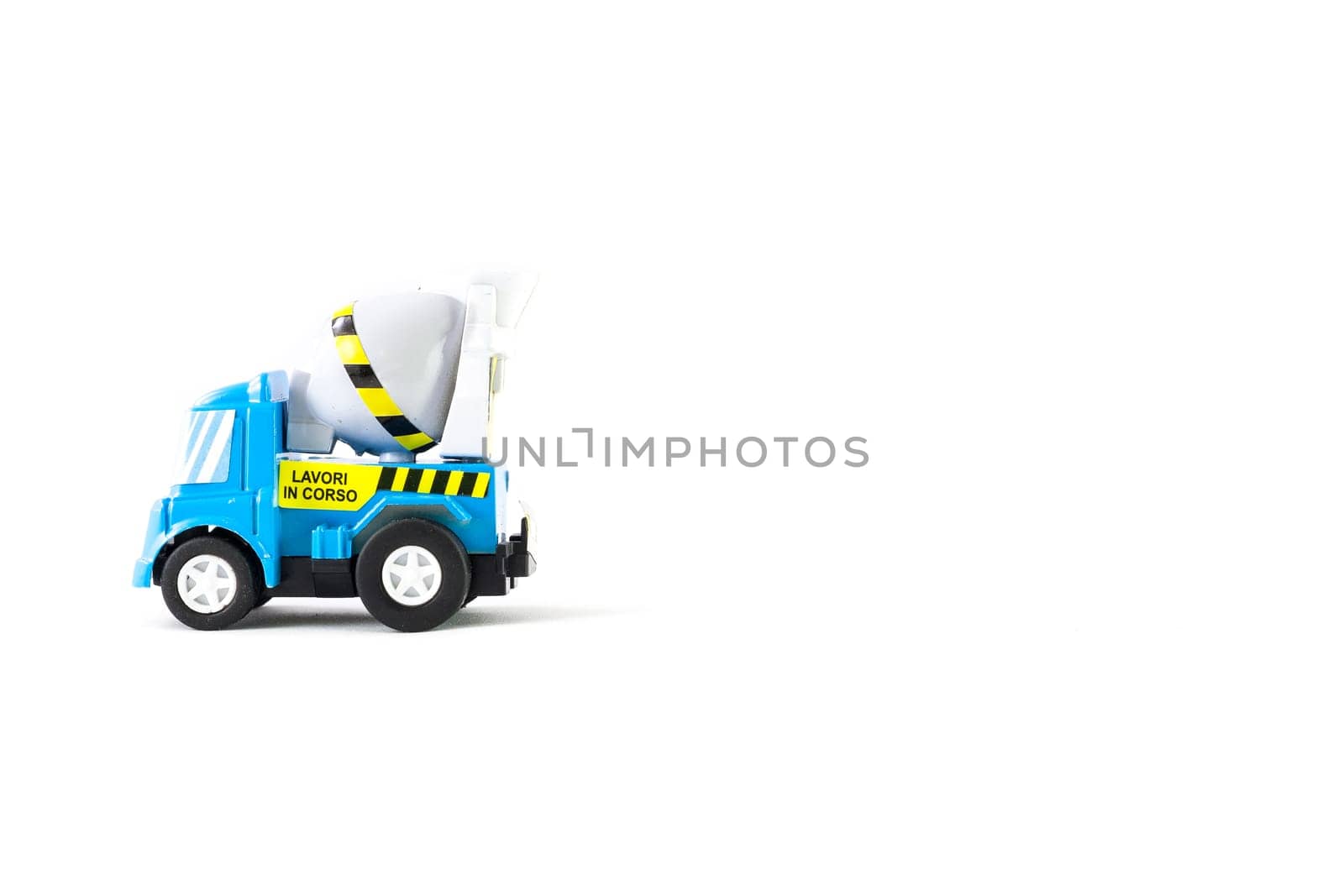Concrete mixer Toys Truck. Men at work. Road up