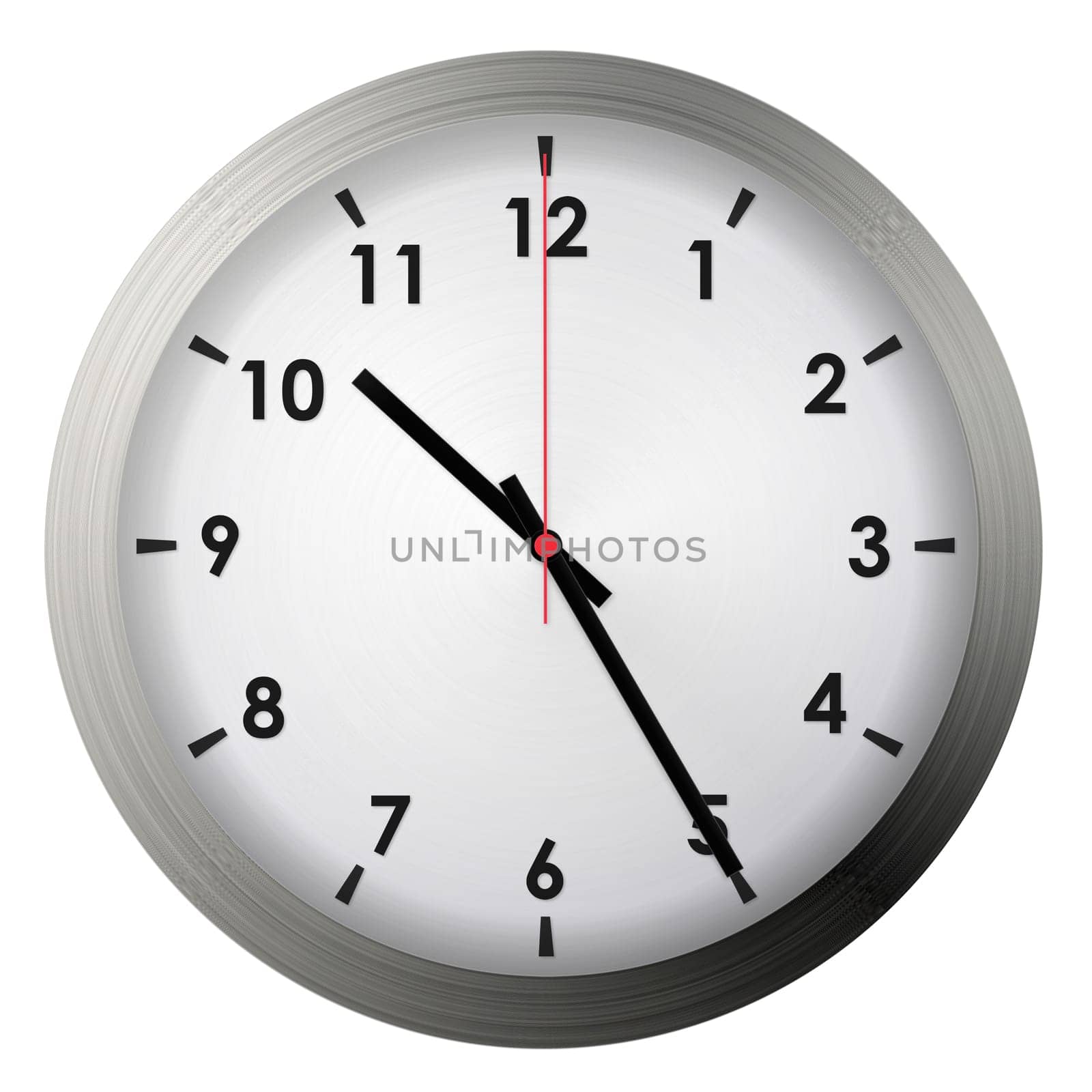 Analog metal wall clock isolated on white background.