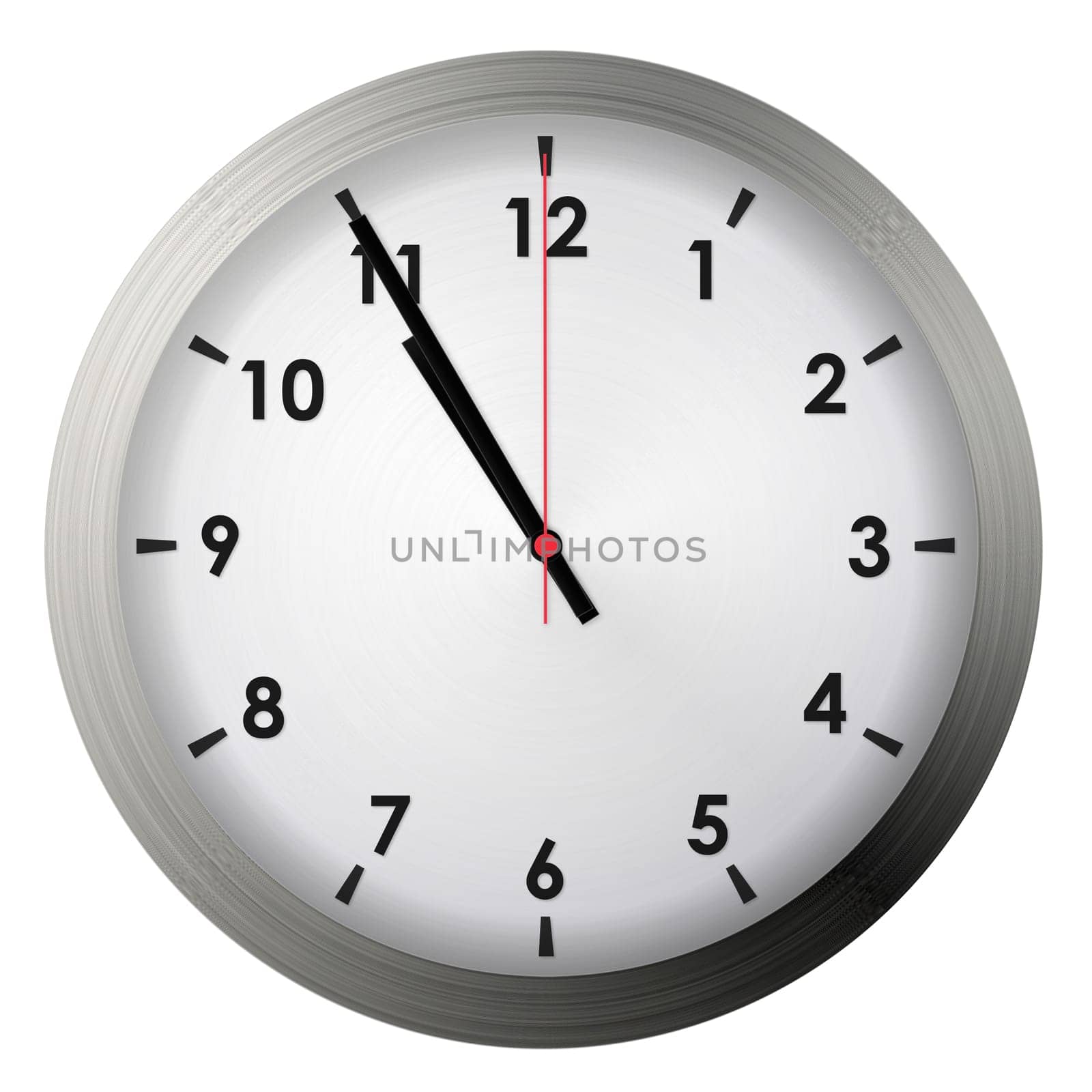 Analog metal wall clock isolated on white background.