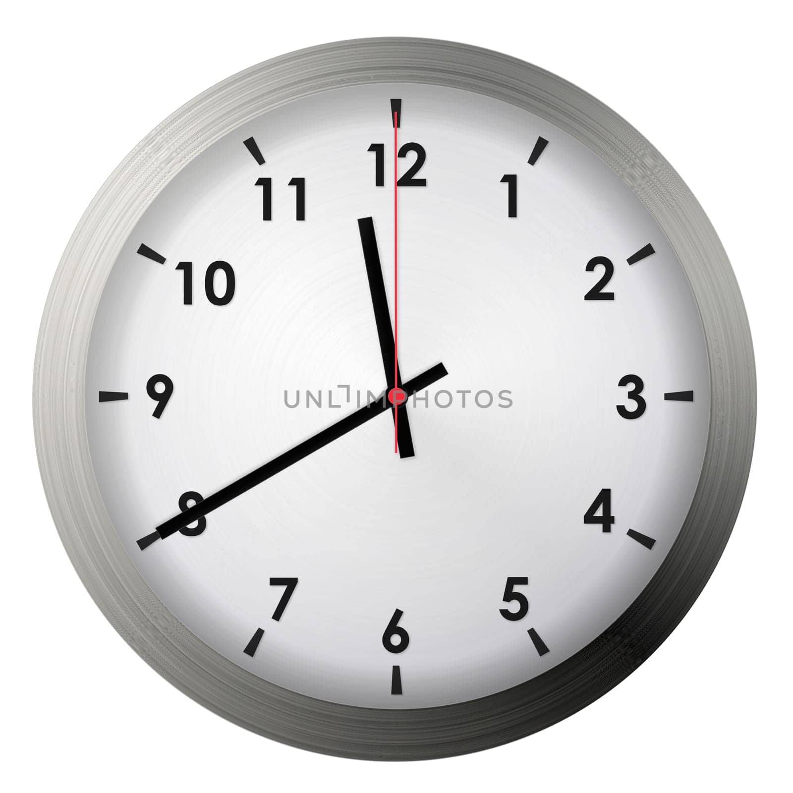 Analog metal wall clock isolated on white background.