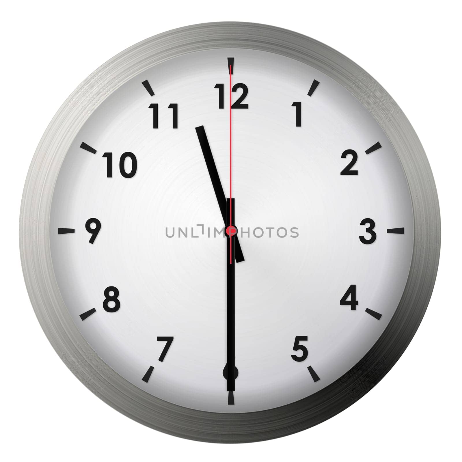 Analog metal wall clock isolated on white background.