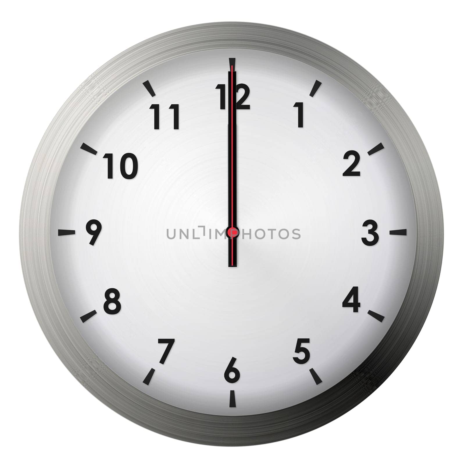 Analog metal wall clock isolated on white background.