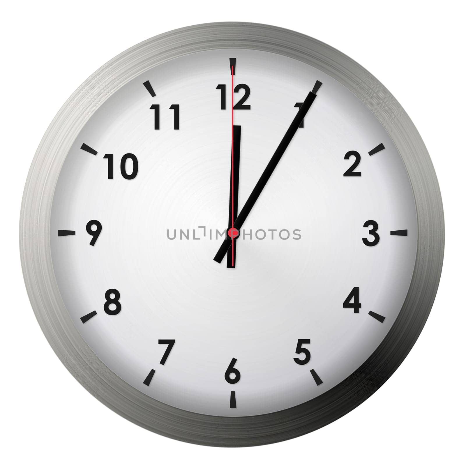 Analog metal wall clock isolated on white background.