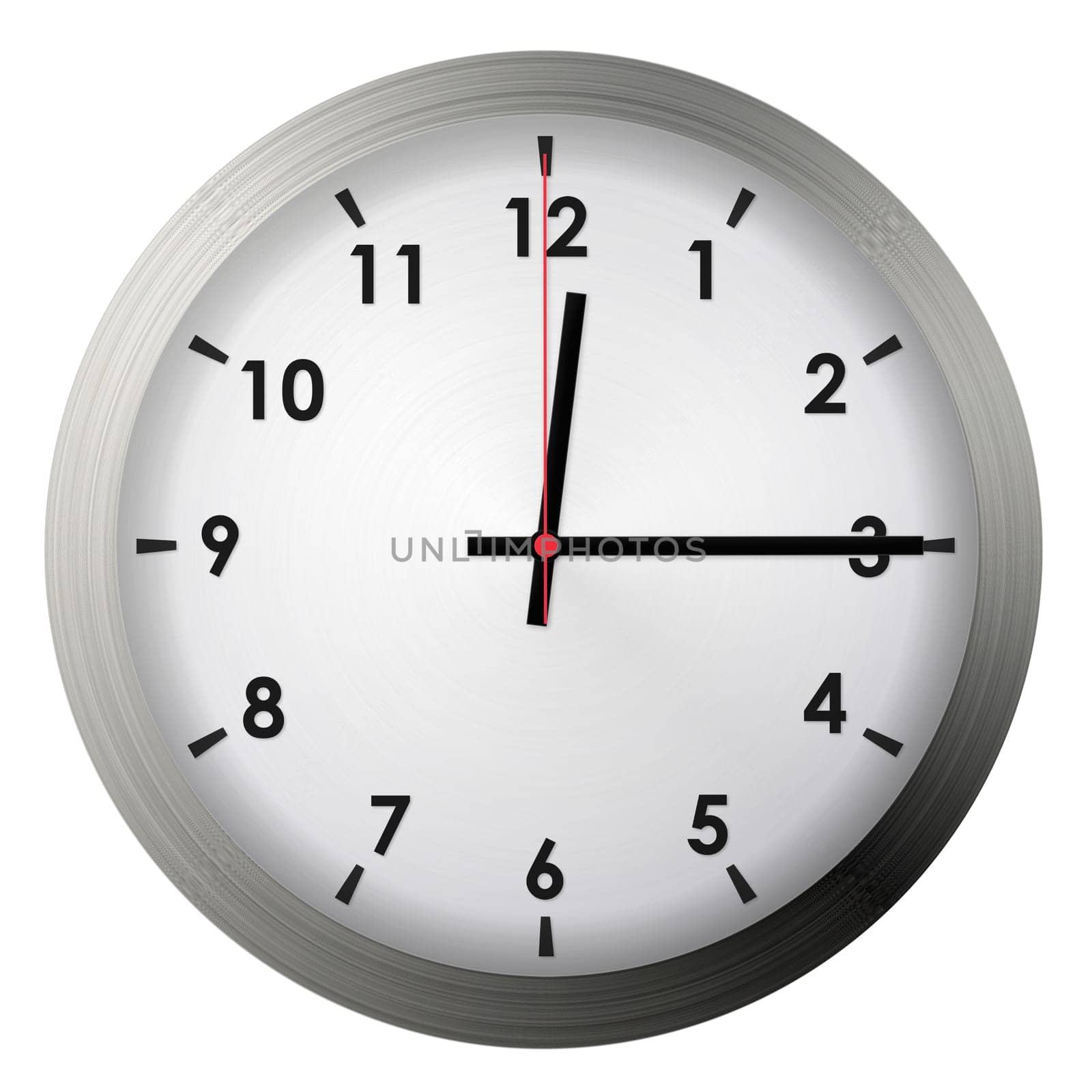 Analog metal wall clock isolated on white background.
