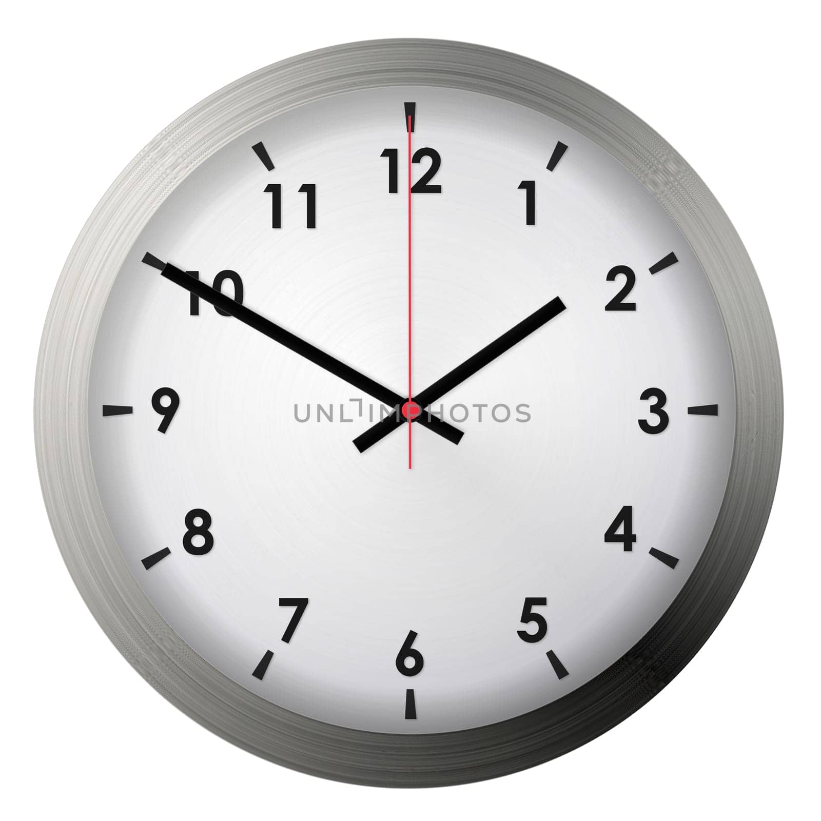 Analog metal wall clock isolated on white background.