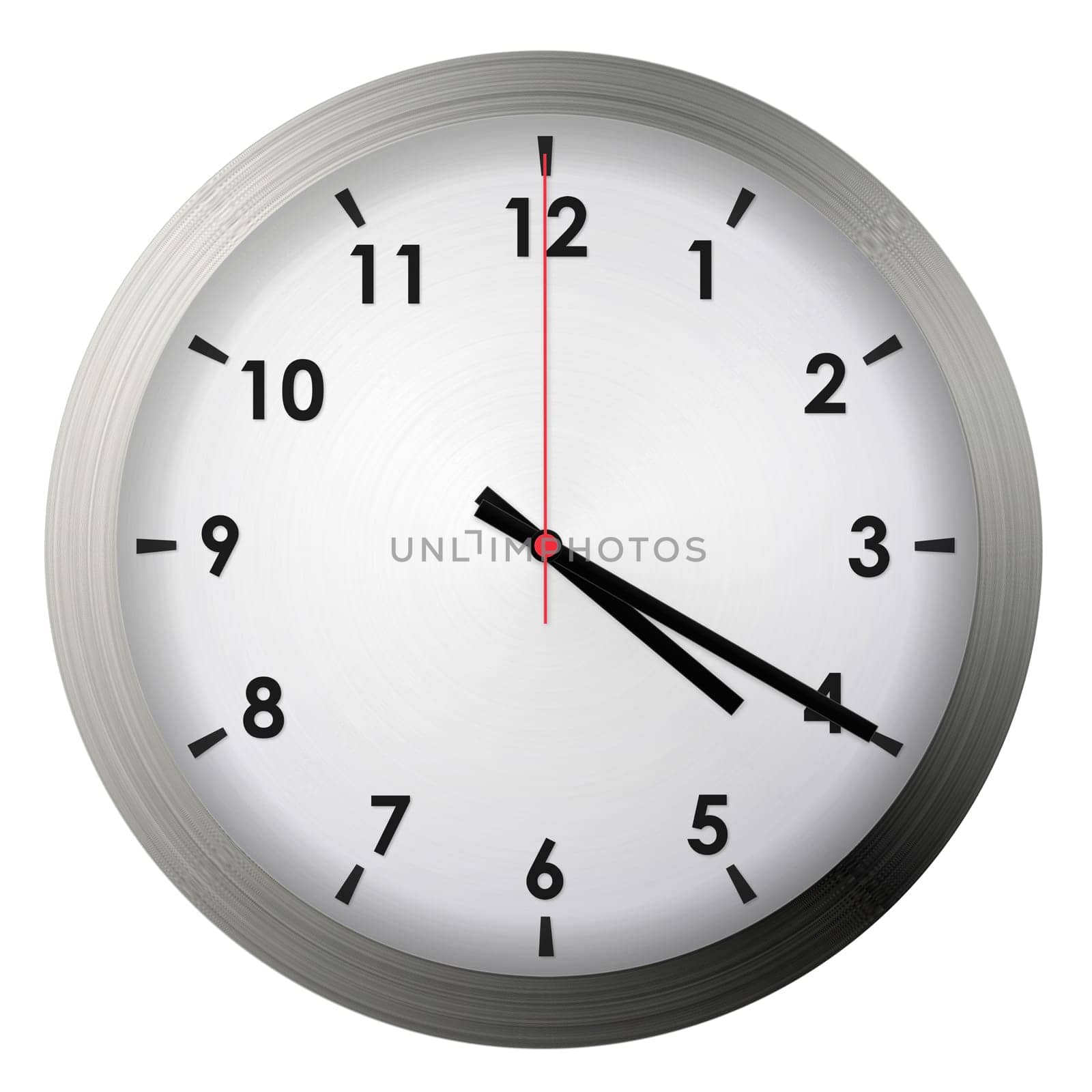 Analog metal wall clock isolated on white background.