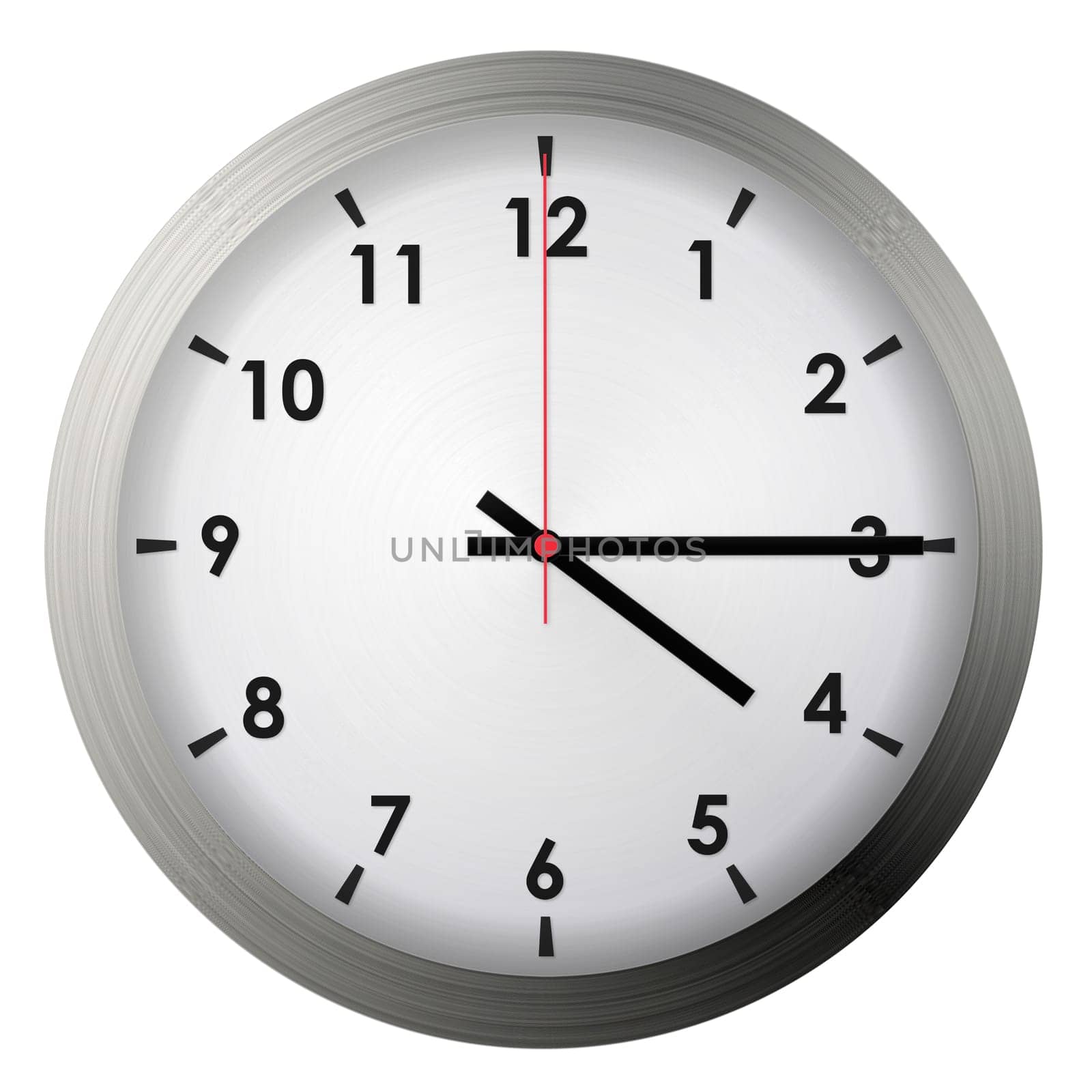 Analog metal wall clock isolated on white background.