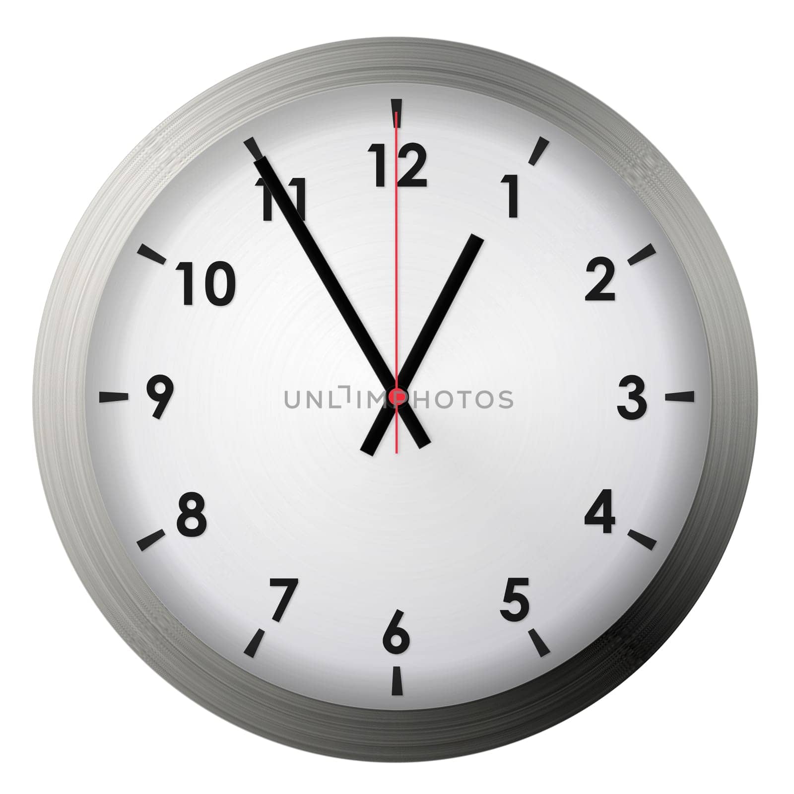 Analog metal wall clock isolated on white background.