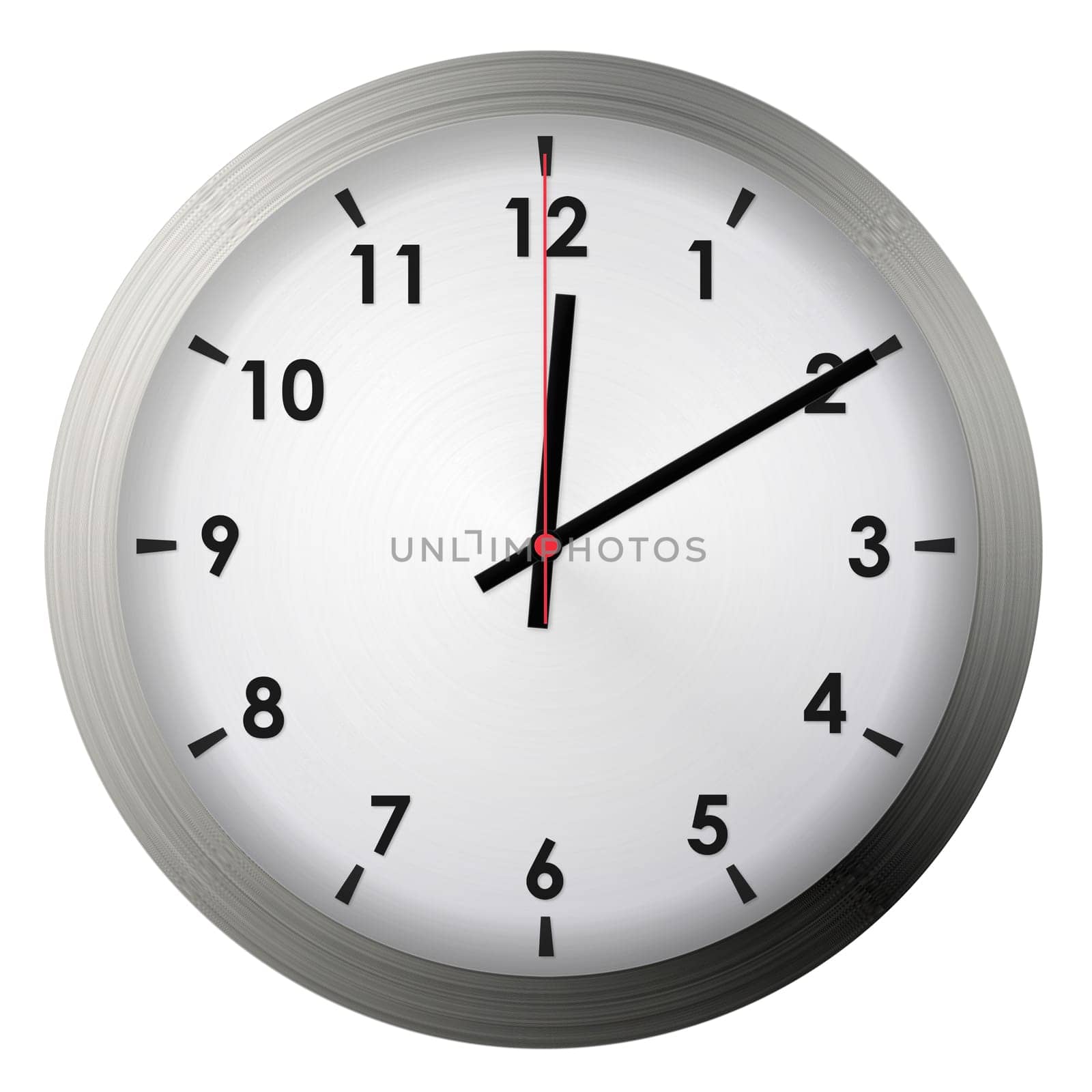 Analog metal wall clock isolated on white background.