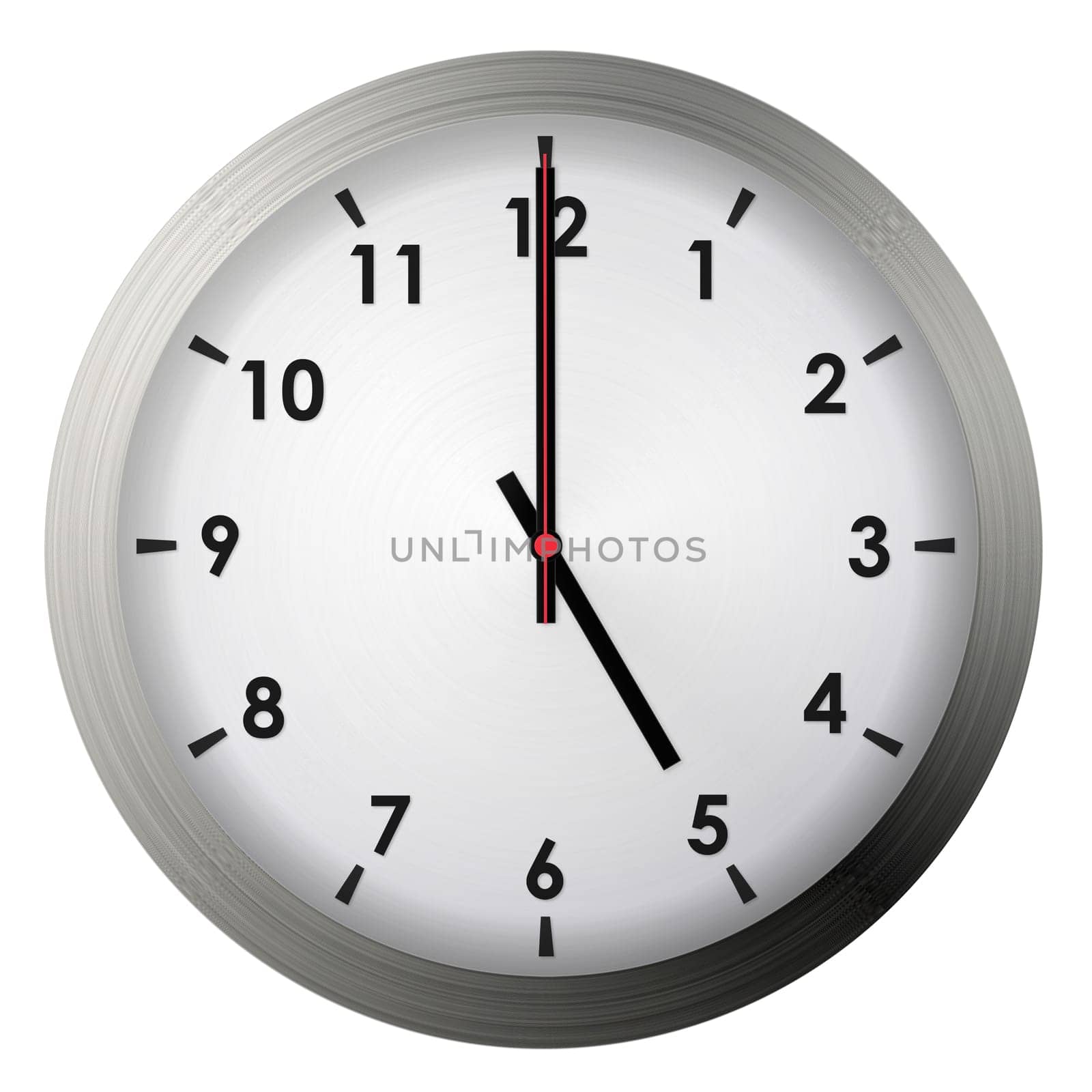 Analog metal wall clock isolated on white background.