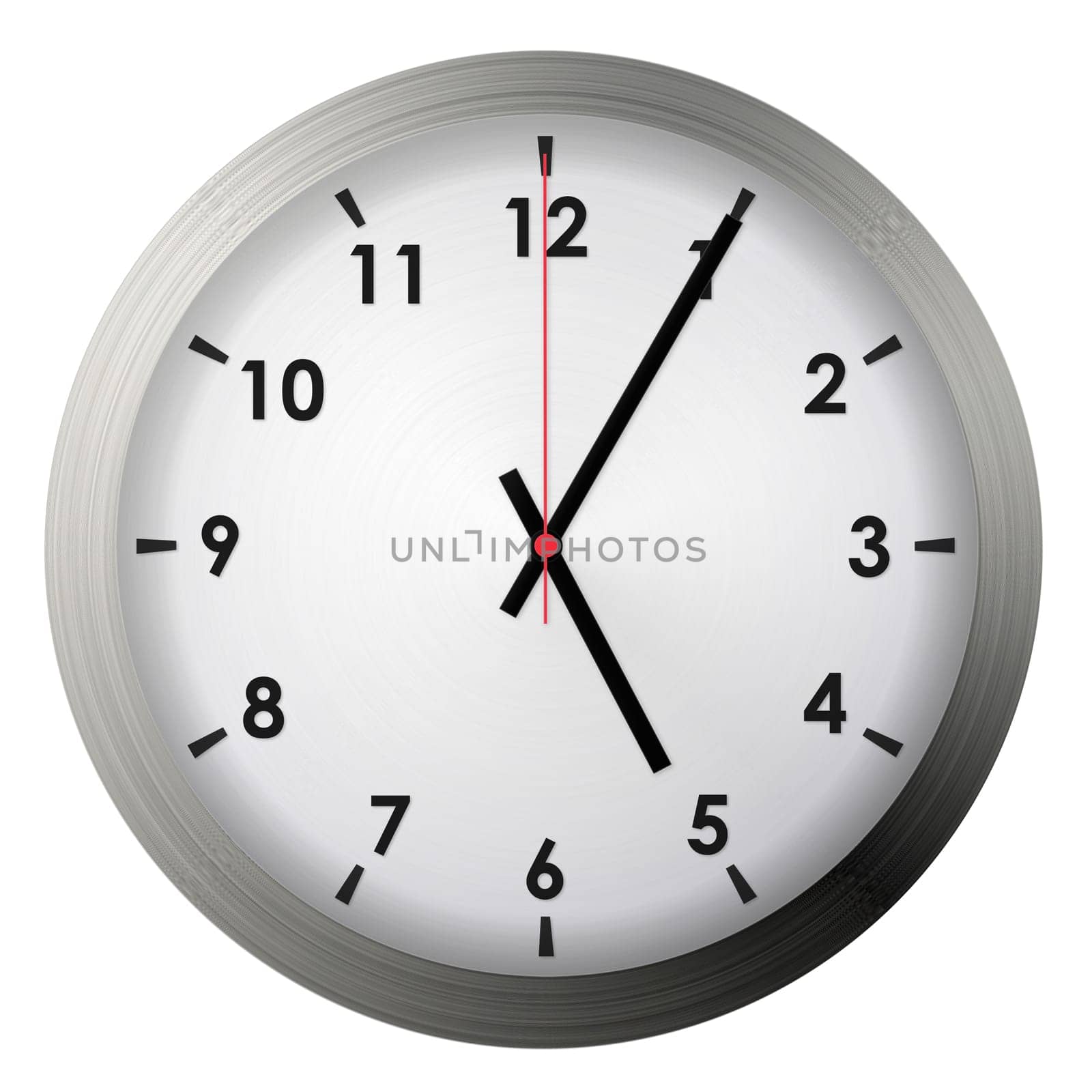 Analog metal wall clock isolated on white background.