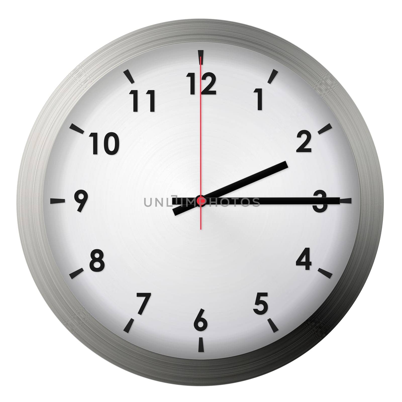Analog metal wall clock isolated on white background.