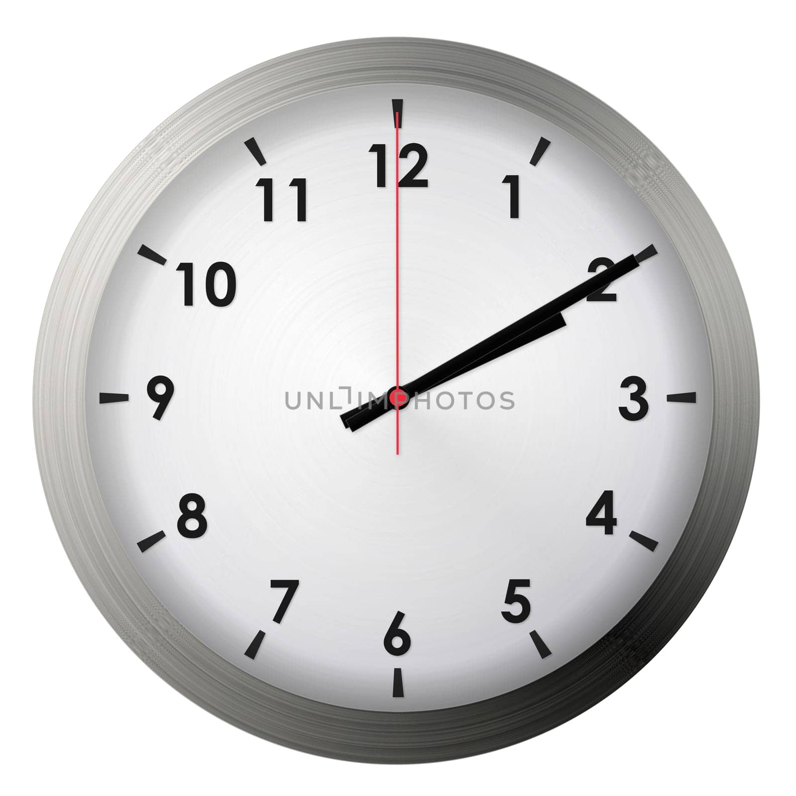 Analog metal wall clock isolated on white background.