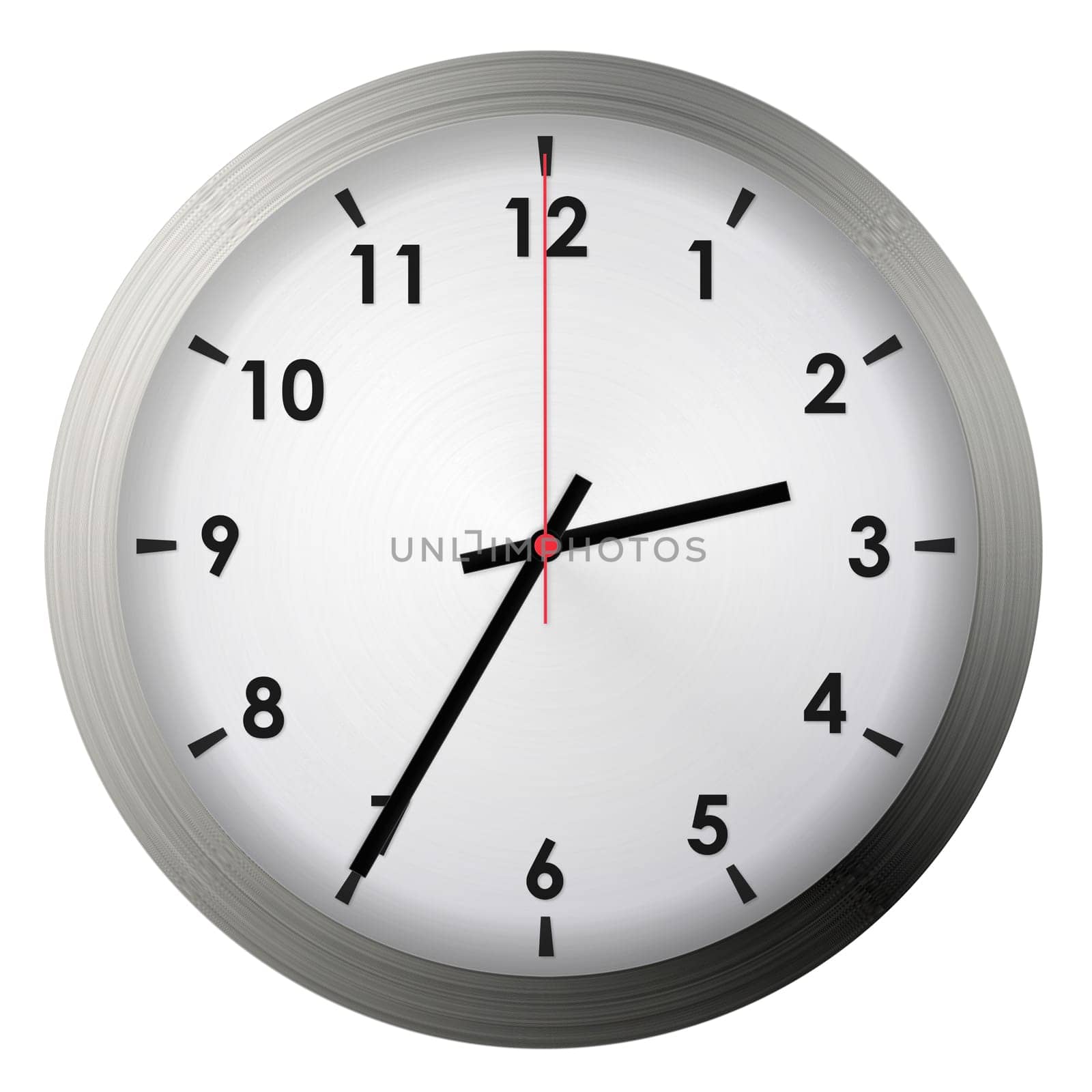 Analog metal wall clock isolated on white background.