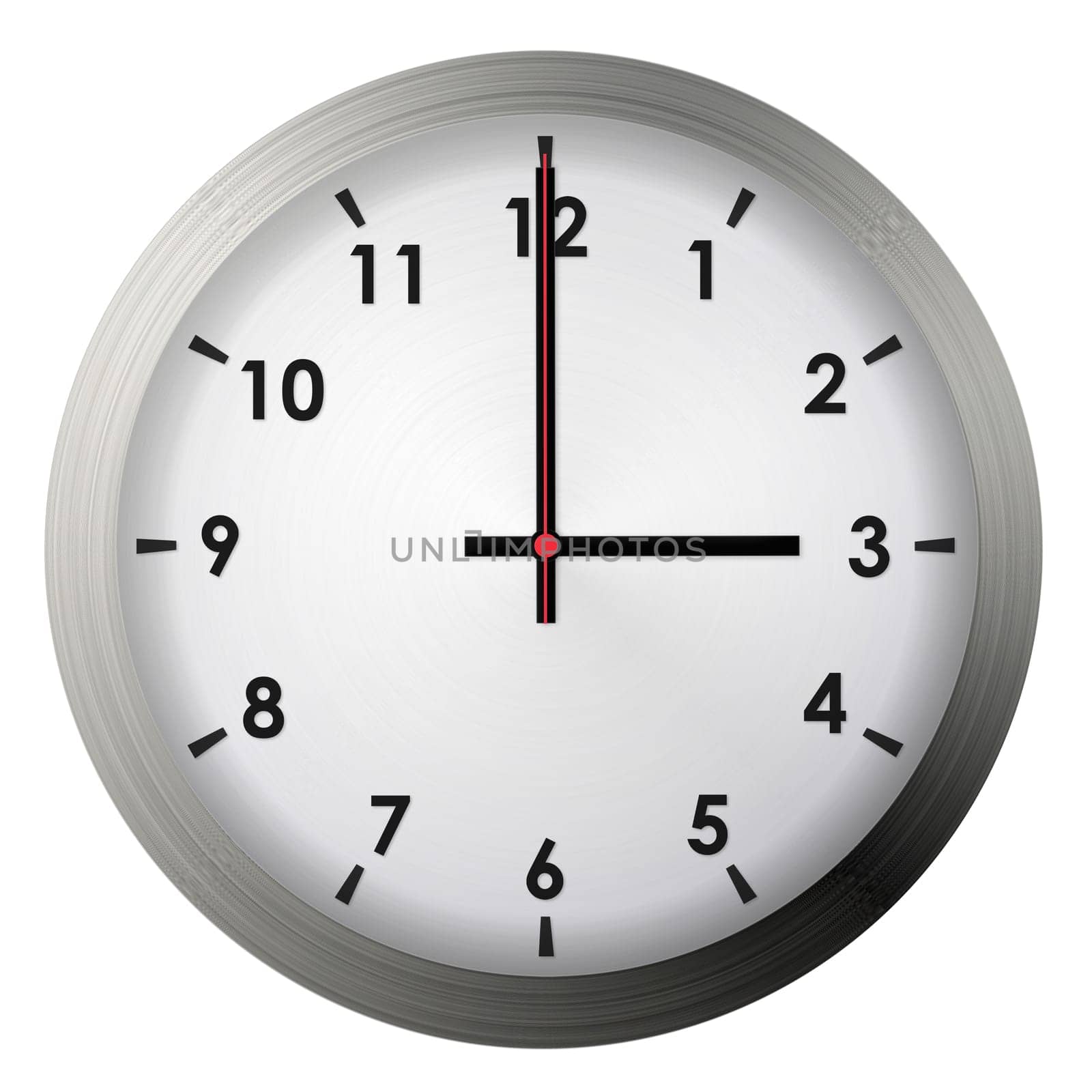 Analog metal wall clock isolated on white background.