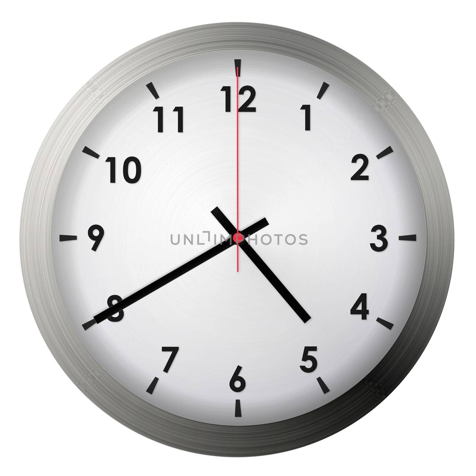 Analog metal wall clock isolated on white background.