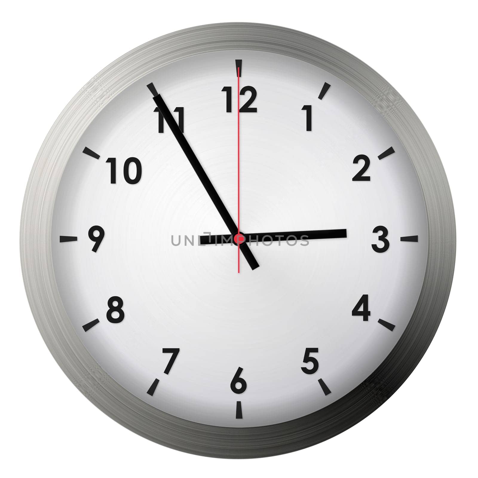 Analog metal wall clock isolated on white background.