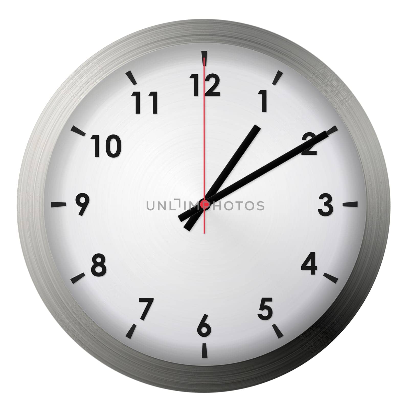 Analog metal wall clock isolated on white background.