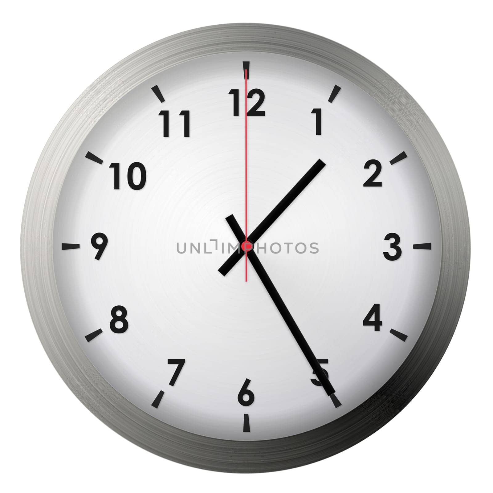 Analog metal wall clock isolated on white background.