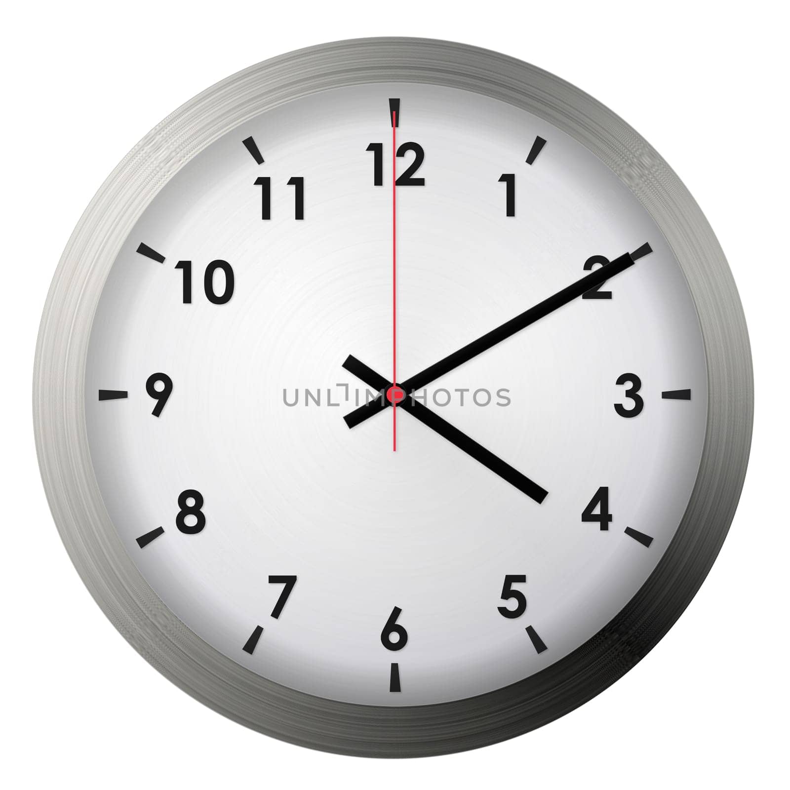 Analog metal wall clock isolated on white background.