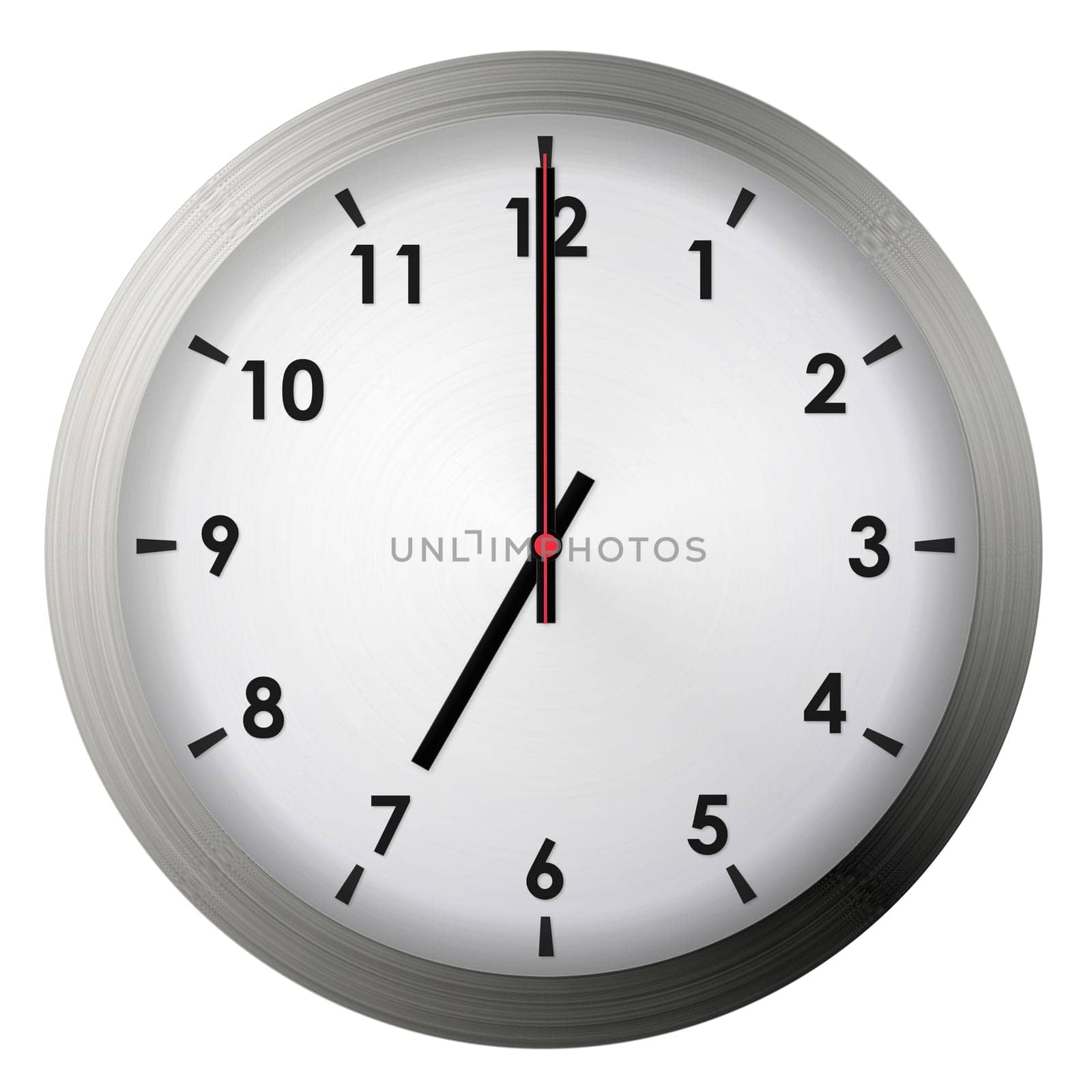 Analog metal wall clock isolated on white background.