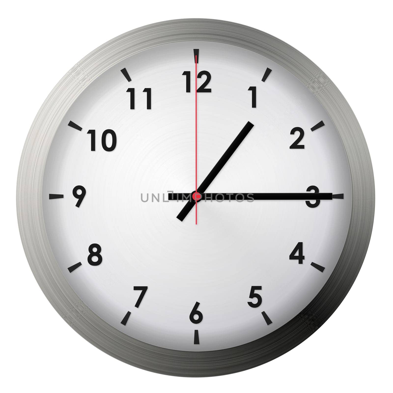 Analog metal wall clock isolated on white background.