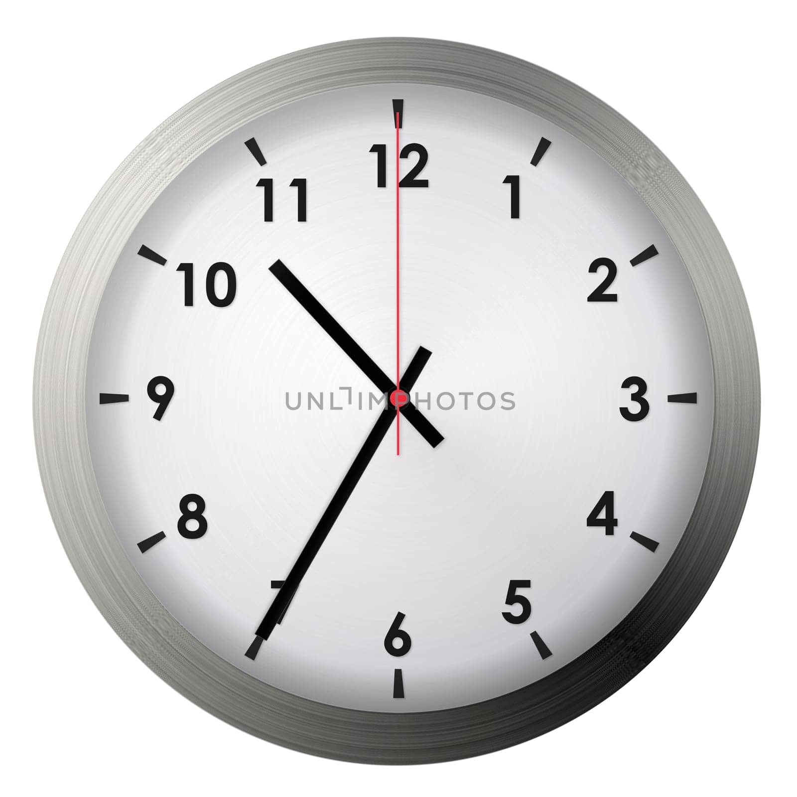 Analog metal wall clock isolated on white background.