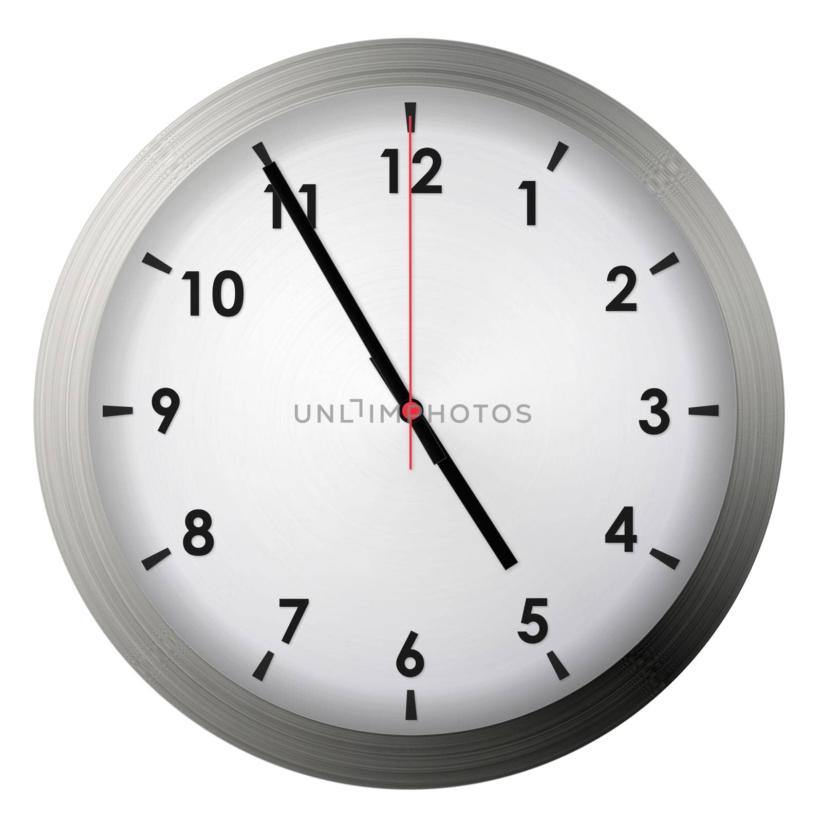 Analog metal wall clock isolated on white background.