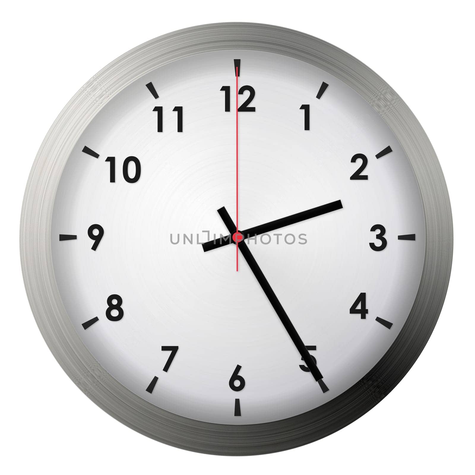 Analog metal wall clock isolated on white background.