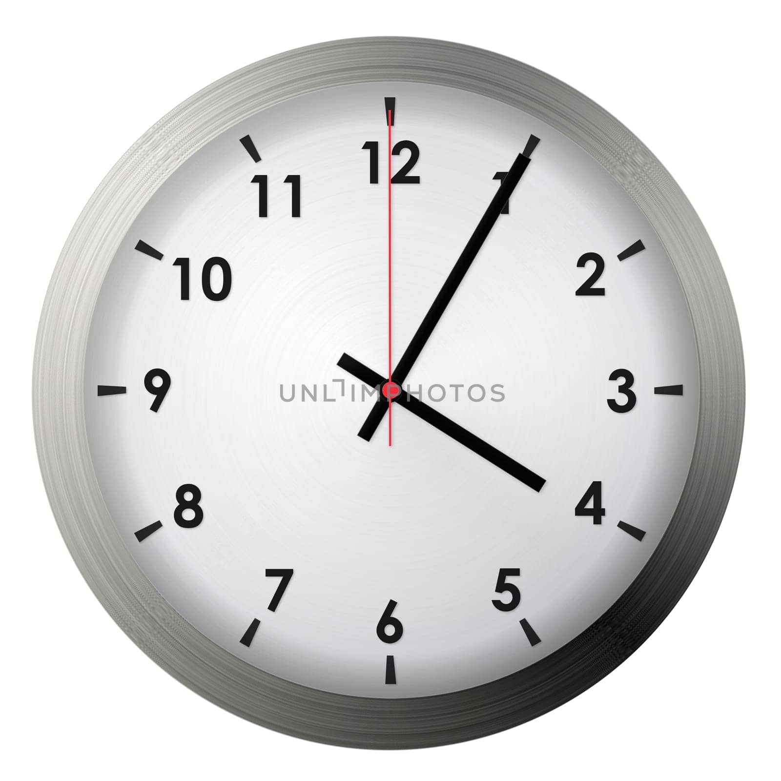 Analog metal wall clock isolated on white background.