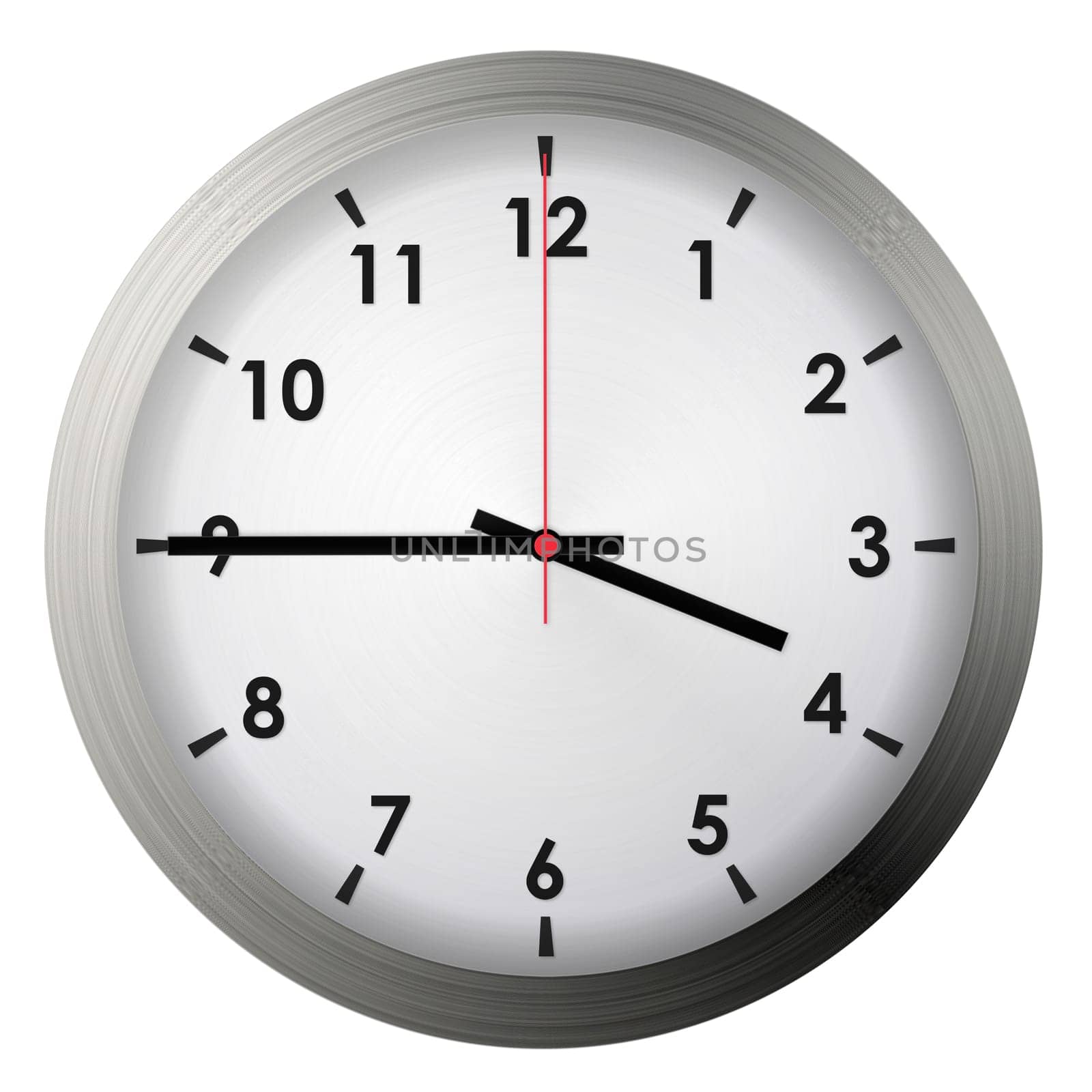 Analog metal wall clock isolated on white background.