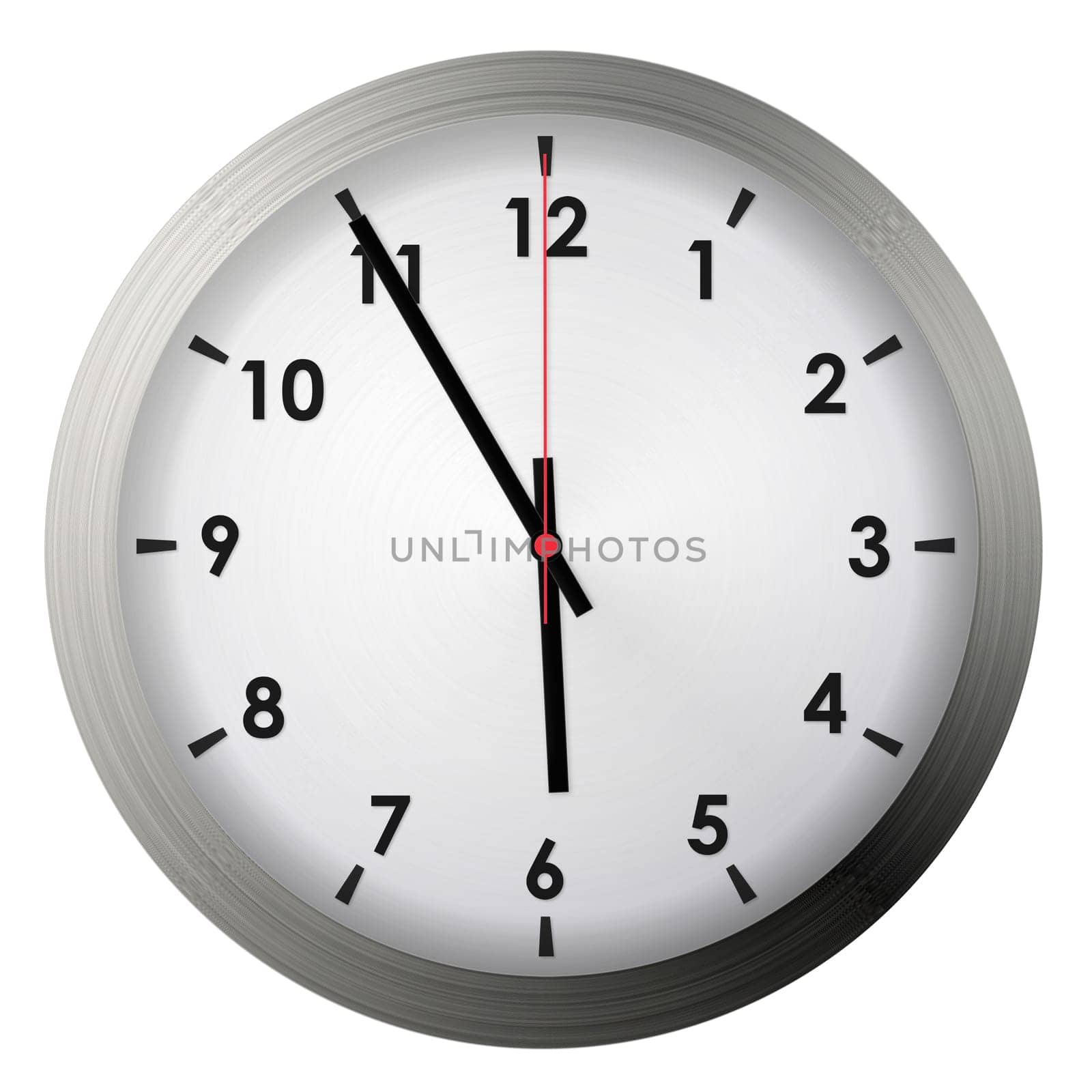 Analog metal wall clock isolated on white background.