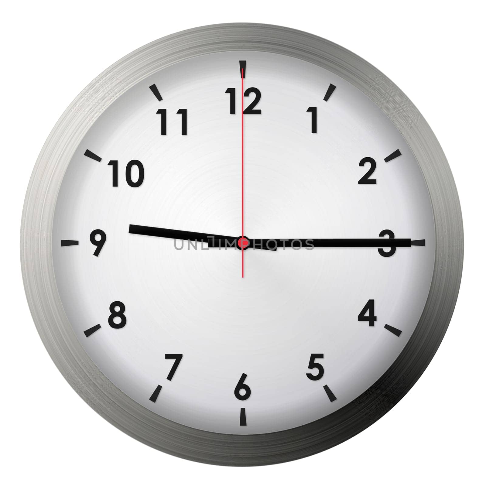 Analog metal wall clock isolated on white background.