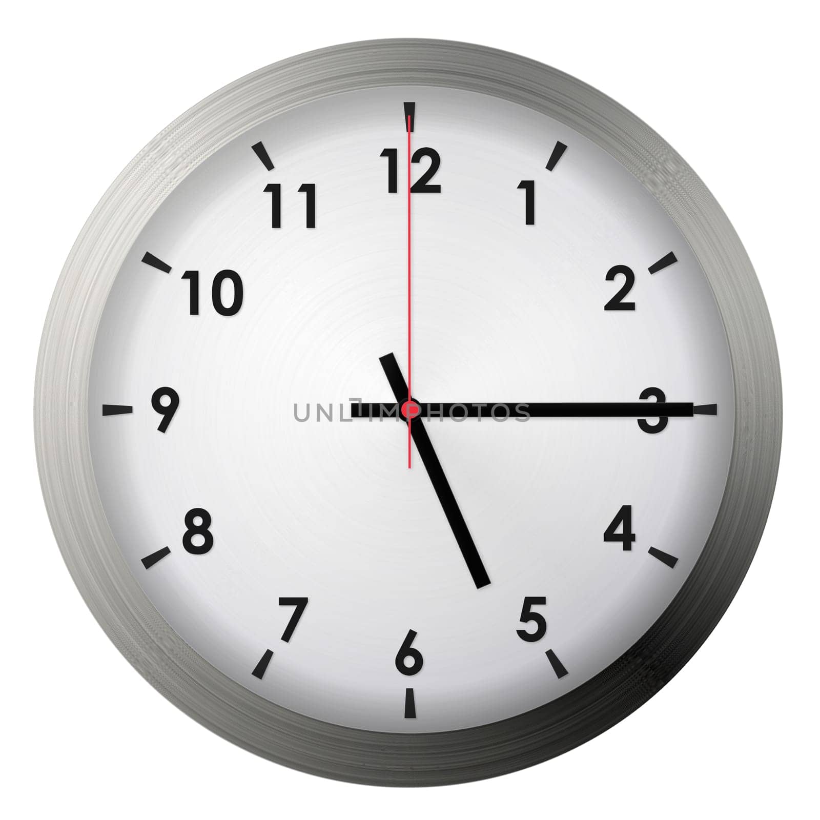 Analog metal wall clock isolated on white background.