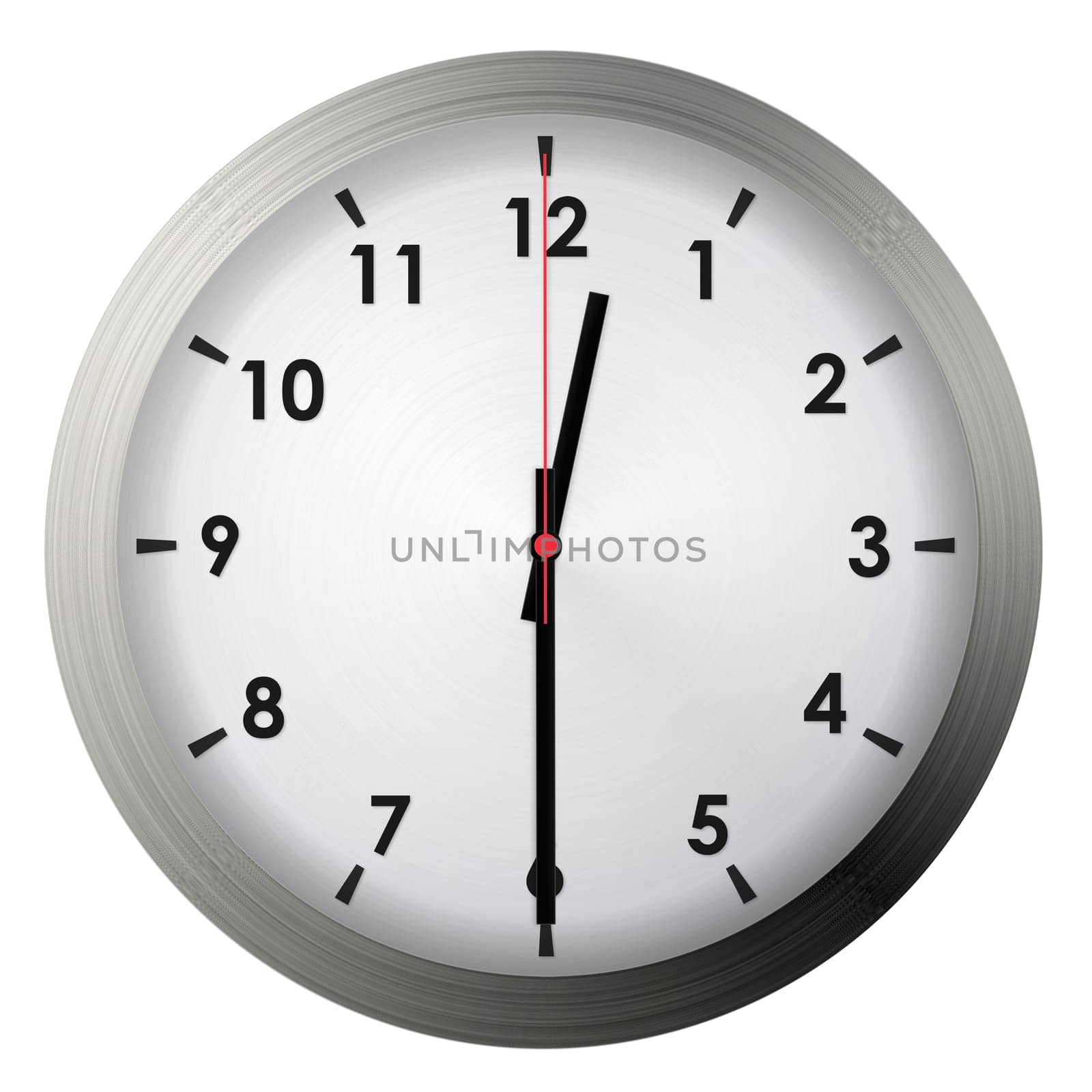 Analog metal wall clock isolated on white background.