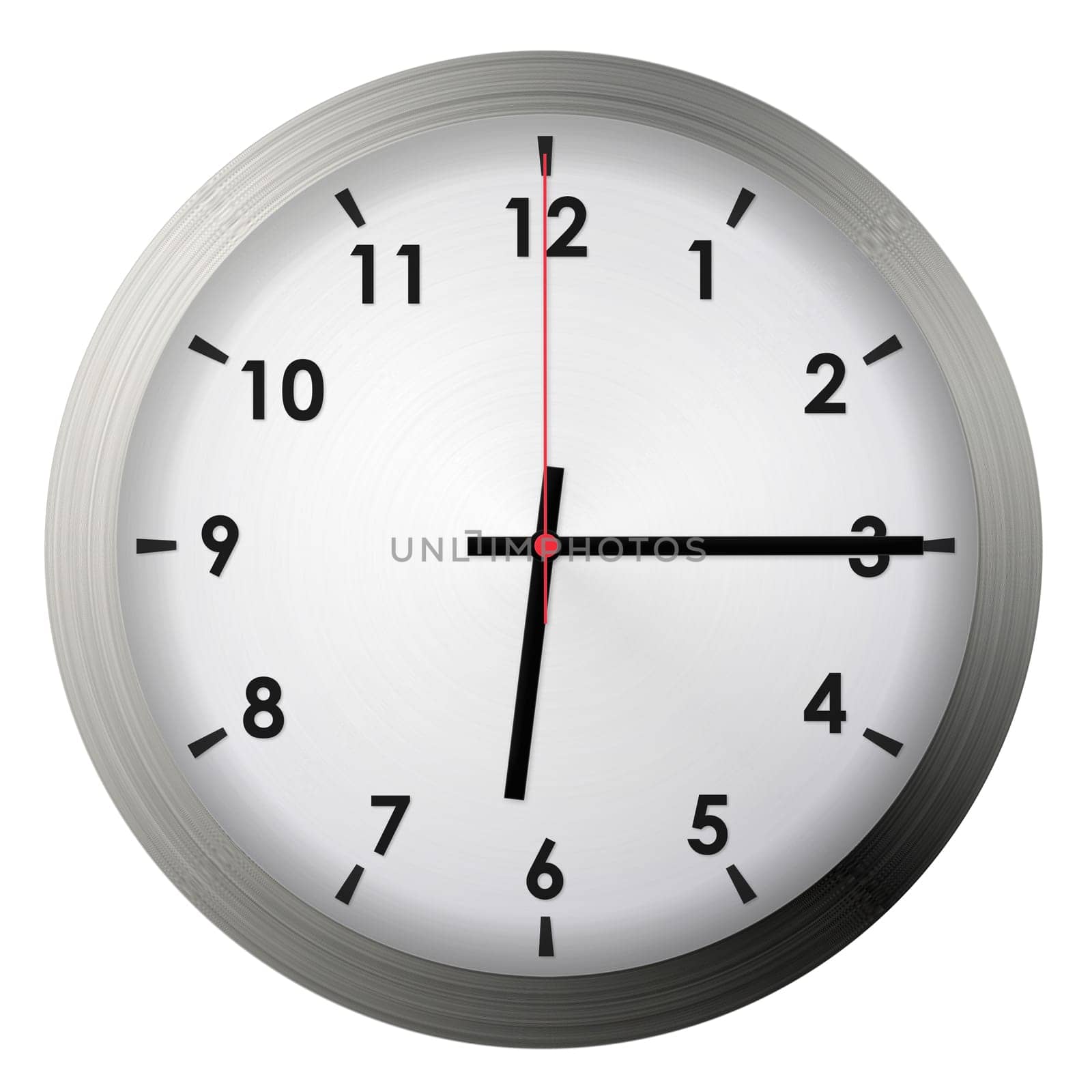 Analog metal wall clock isolated on white background.