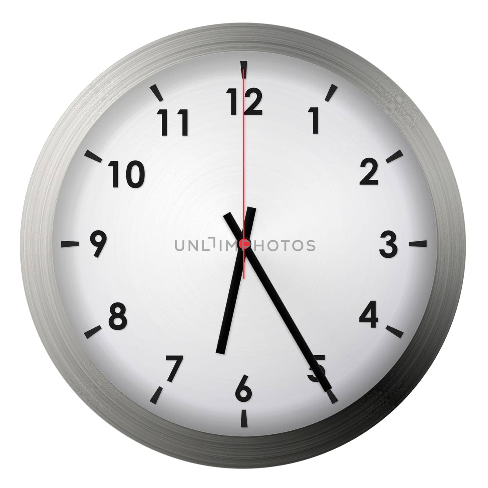 Analog metal wall clock isolated on white background.