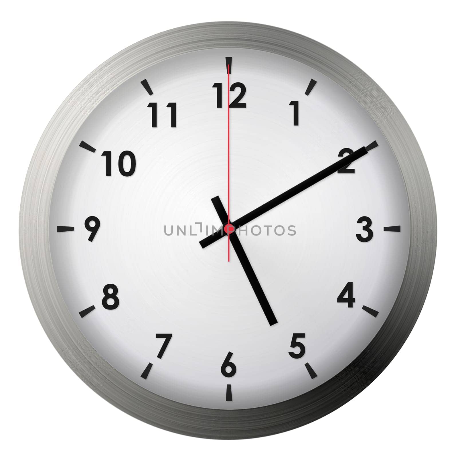 Analog metal wall clock isolated on white background.