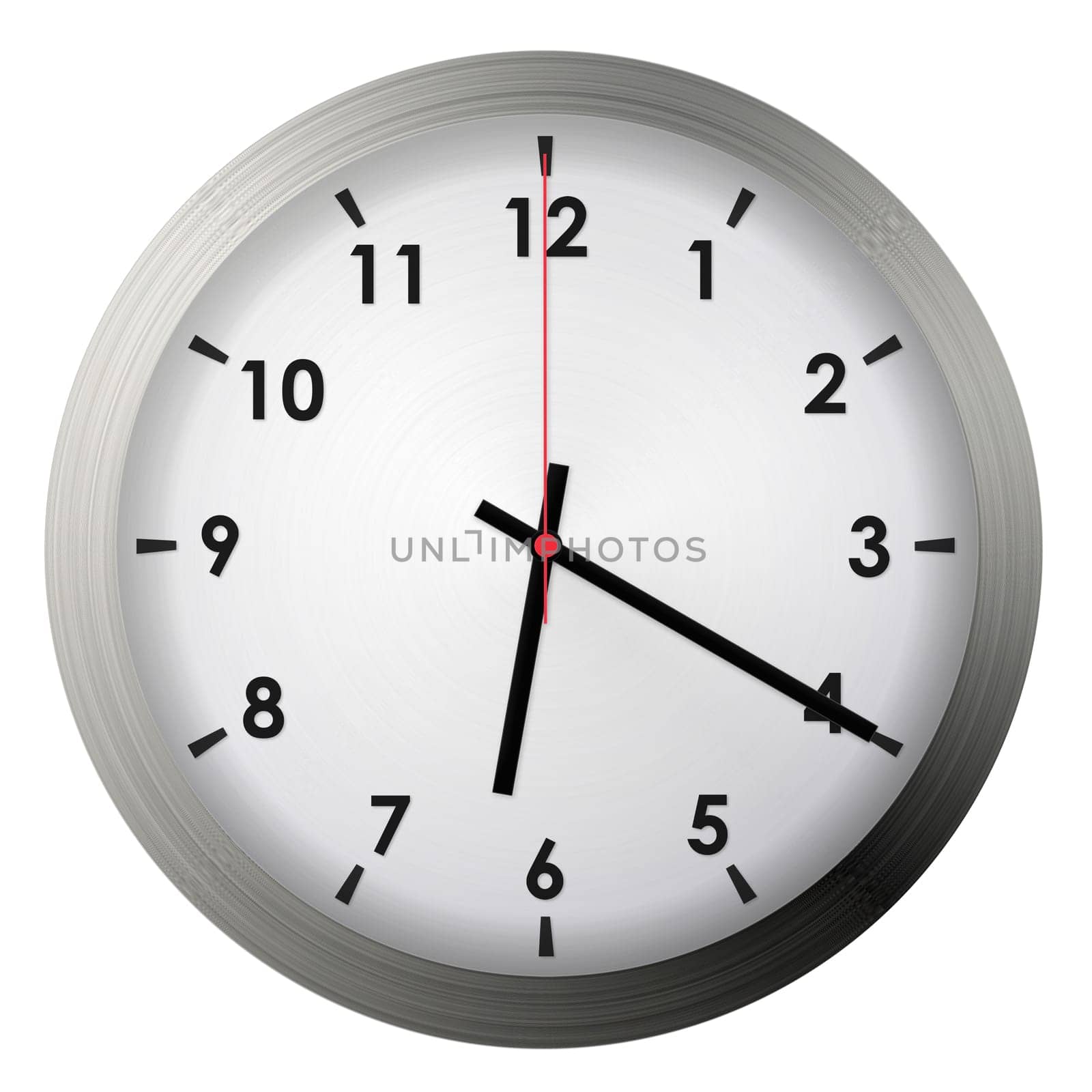 Analog metal wall clock isolated on white background.