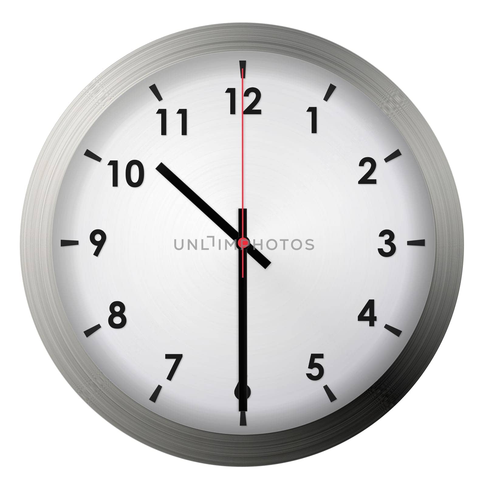 Analog metal wall clock isolated on white background.