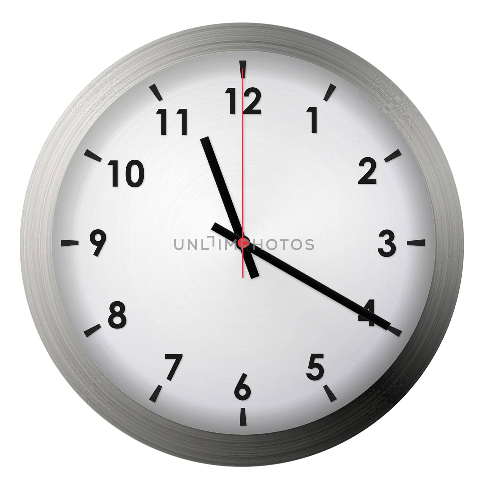 Analog metal wall clock isolated on white background.