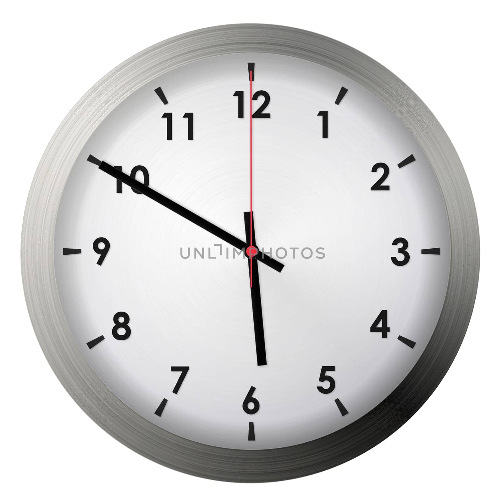 Analog metal wall clock isolated on white background.